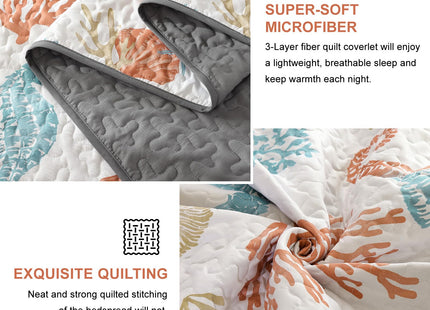 Djoymock Coastal Quilt Set King Size, 3 Pcs Beach Bedspread Coverlet Set