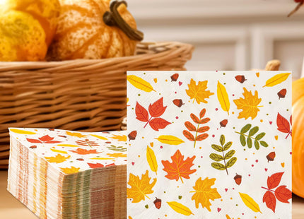 100 PCS Fall Cocktail Napkins, 3-Ply Maple Leaf Acorn Paper Napkins