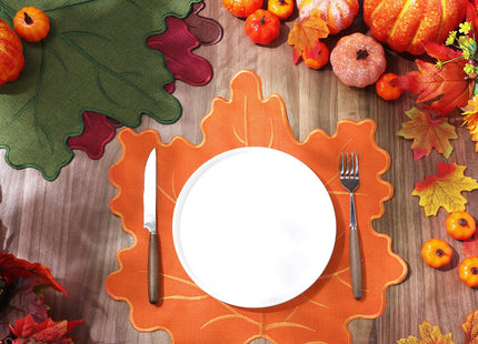 Gandeer 8 Pcs Classic Maple Leaf Placemats Linen Embroidered Washable