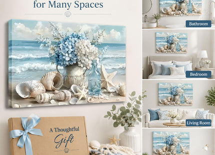 YKVDOROK Blue Ocean Beach Wall Art Coastal Bathroom Canvas Wall Decor