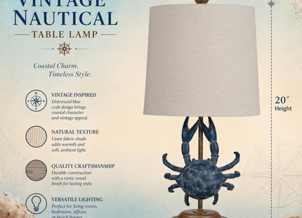 Crestview Collection 20" H Coastal Crab Table Lamp,Oatmeal Linen Shade