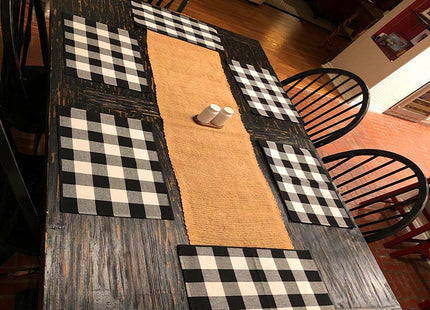 Ukeler Placemats Set of 6 - Buffalo Check Plaid Placemats 100% Cotton Crossweave Plaid Woven Placemats Washable Heat Insulation Kitchen Table Mats, Black and Ivory