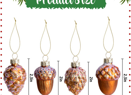 12 Pcs Pine Cone Glass Ornaments - Christmas & Fall Hanging Pinecone Decor