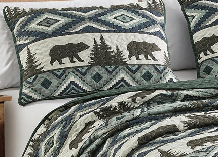 ESCA Farmhouse Rustic Lodge Cottage Boho Brown Bedspread Set Queen Size 3-Piece Log Cabin Brown Bear Quilt