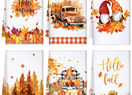 Bencailor 6 Pcs Fall Kitchen Towels Pumpkins Thanksgiving Dish Towels Maple Leaf Tea Reusable Hand Autumn Absorbent Cloth, 15.75'' x 23.62''(Yellow, Maple Leaf, Pumpkin, Dwarf, Sunflower)