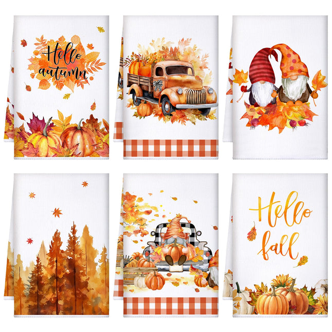 Bencailor 6 Pcs Fall Kitchen Towels Pumpkins Thanksgiving Dish Towels Maple Leaf Tea Reusable Hand Autumn Absorbent Cloth, 15.75'' x 23.62''(Yellow, Maple Leaf, Pumpkin, Dwarf, Sunflower)