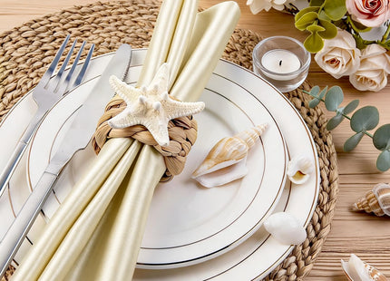 JQAQJU Woven Water Hyacinth Napkin Rings Set of 6 with Starfish