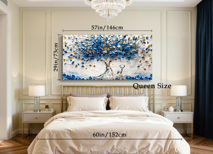 imjiayu Oversized Blue Tree Wall Art, Abstract Deer Canvas, Modern Nature
