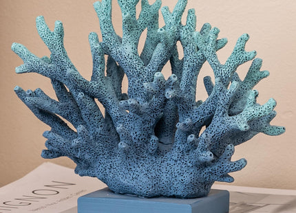 Elegondrar 5.8" H Blue Coral Decor, Resin Coral Statue, Nautical Decorations for Home, Beach/Coastal/Ocean Themed Cabinet Shelf Tabletop Decor