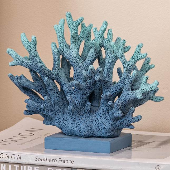 Elegondrar 5.8" H Blue Coral Decor, Resin Coral Statue, Nautical Decorations for Home, Beach/Coastal/Ocean Themed Cabinet Shelf Tabletop Decor