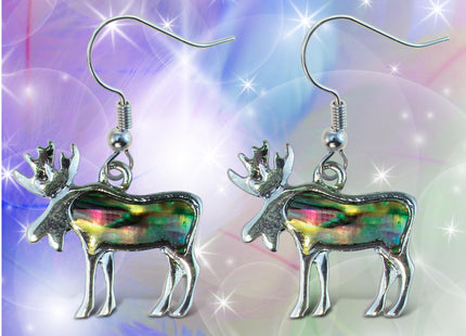 Puzzled Multi-Color Moose Earrings - Cute Wildlife Animal Moose Earrings Made with Natural New Zealand Paua Abalone Shell, Moose Jewelry For Women and Teens for Daily, Casual, and Formal Occasions