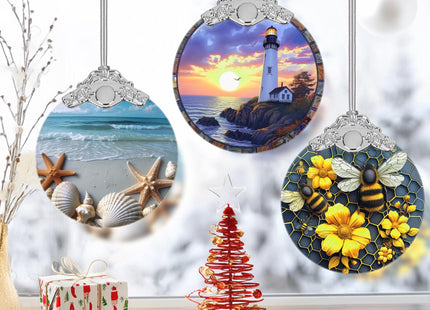 3" Stained Glass Christmas Decoration, Christmas Ornaments, Heirloom Keepsake, Gift Exchange, Gift Idea, Bauble Present - Lighthouse at Dusk