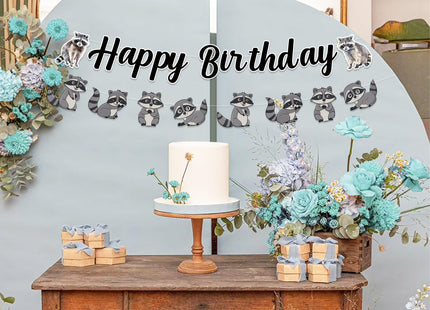 Sursurprise Raccoon Birthday Decorations, Raccoon Happy Birthday Banner for Raccoon Party Supplies