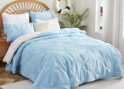 EVENHUG Coastal Quilt Sets King Size Summer Soft Lightweight Beach Bedding Set with Pillow Shams Nautical Bedspread Coverlet for All Season (Blue 90''x90'')