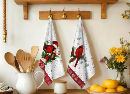 Christmas Kitchen Towels, Cardinal Winter Kitchen Decor Dish Towels Set Of 4, Cardinal Gifts for Women Friends Mom Wife, Absorbent Holiday Tea & Hand Towel Dish Cloths for Drying Baking Cooking