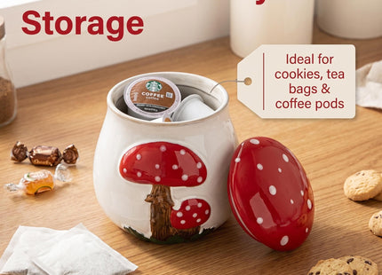 Ceramic Airtight Cookie Jar with Lid Mushroom Candy Canister Relief Design