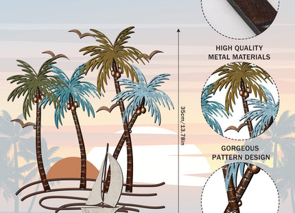 Shimeyao Palm Trees Metal Wall Art Outdoor Tropical Decor,Sailboat