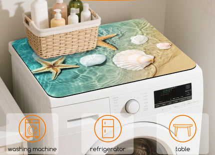 Starfish and Seashell on Beach Washer and Dryer Covers for the Top,Washing Machine Dust Cover Pad Anti-slip Absorbent Protector Mat for Washer Dryer Home Decor,23.6"x19.7"