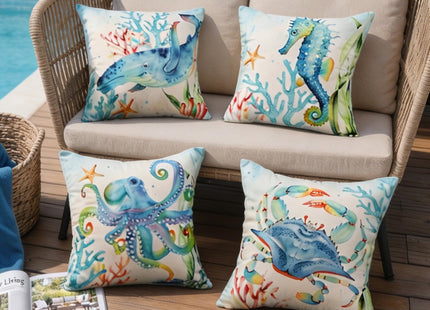 Coastal Outdoor Pillow Covers 18x18 Waterproof, Nautical Beach Throw Pillow