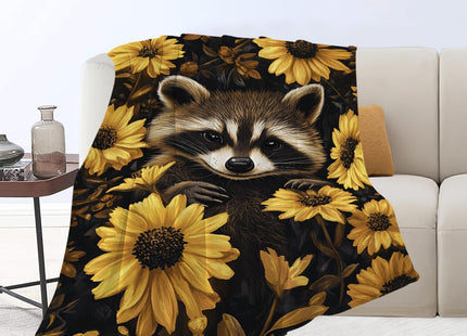 Raccoon Blanket Cute Raccoon Lover Floral Blanket for Girls 50"x40"