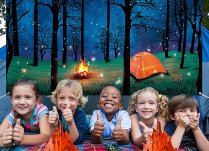 Forest Camping Backdrop & 2 Sets 3D Cardboard Campfire Decor