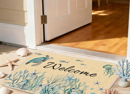 MATIRUG Coastal Beach Door Mat 16"x24" Coral Starfish Ocean Welcome mat