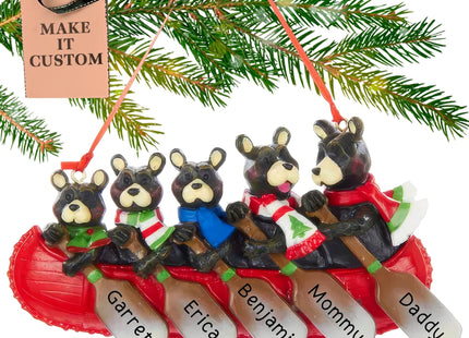 Personalized Family of 5 Ornament 2026, Bears in a Canoe