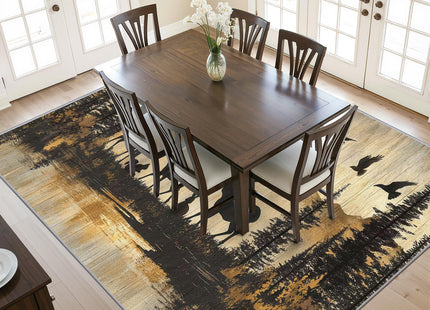 Yoozitrees Wildlife Rugs for Cabin - Wildlife Rug, 8x10 Rug, Deer Moose Wild Animal Silhouette Area Rug, Rustic Wood Print Carpet, Washable & Non Slip & Soft Large Rugs, Wildlife Home Decor