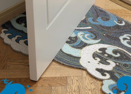 Blue Wave Ocean Mat, Beach Doormat for Entryway, Non-Slip Outdoor Rug, Durable Door Mat with Coastal Design 17.7" x 29.5"