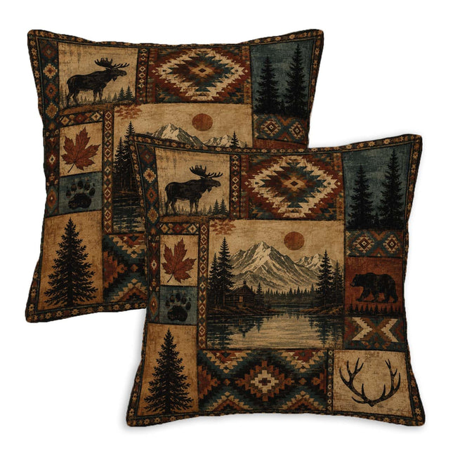 Firmiso Rustic Cabin Throw Pillow Covers 18x18 Set of 2｜Moose Decorative Cushion Covers for Couch Sofa Bed Patio｜Southwestern Woodland Pillow Cases｜Lodge Mountain Home Decor