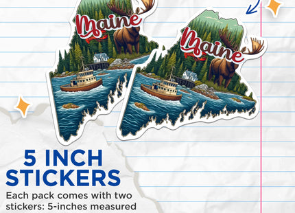 (2 Pack) Maine State Shape Stickers - ME State Sticker - Choose from 50 States - 5 Inches On Longest Side - Premium Vinyl - for Cars, Skateboards, Laptops - Made in USA - BMCS1256