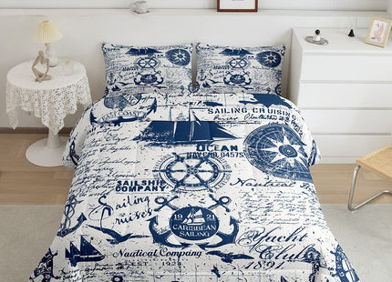 jejeloiu Anchor Decor Rudder Themed Comforter Set Twin Size Kids Boys