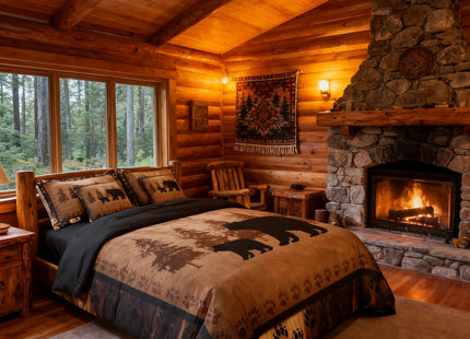Feelyou Bear Comforter Set King Size 7 Pcs Cabin Lodge Bed in a Bag Rustic Wild Animals Bedding Farmhouse Hunting Bed Set with Sheets, Pillowcases, Pillow Covers