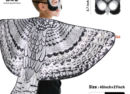 Double-Sided Bird Costume Owl Eagle Wings and Mask for Kids (Snowy Owl)