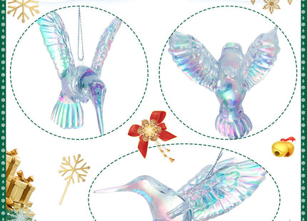 Marsui 15 Pcs Iridescent Hummingbird Ornaments Xmas,Rainbow
