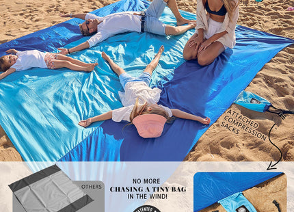 Wekapo Beach Blanket Sandproof, Beach Mat, Big & Compact Sand Free Mat Quick Drying, Lightweight & Durable with 6 Stakes & 4 Corner Pockets, Standard (1~3 person)