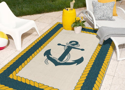 Unique Loom Outdoor Coastal Collection Area Rug - Anchor (5' 3" x 8' Rectangle, Ivory/ Yellow)