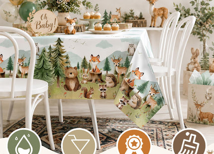 3 Pack Woodland Animal Plastic Tablecloth, Woodland Baby Shower Decorations