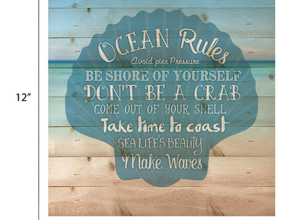 P. Graham Dunn Ocean Rules Seashell Beach Design 12 x 12 Wood Pallet Design Wall Art Sign Plaque