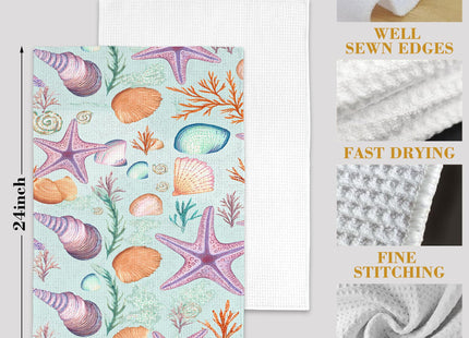 QCBBIRC Ocean Seashells and Starfish Hand Towels for Bathroom Set of 2,Soft Absorbent Waffle Weave Kitchen Towels Dish Towel,Decorative Bathroom Towel for Kitchen Yoga Home Decor 16X24 Inch