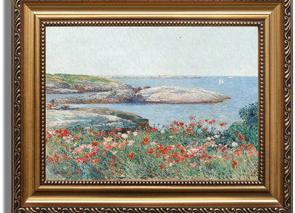 KBKBART Vintage Gold Framed Canvas Wall Art Coastal Wildflower Paintings