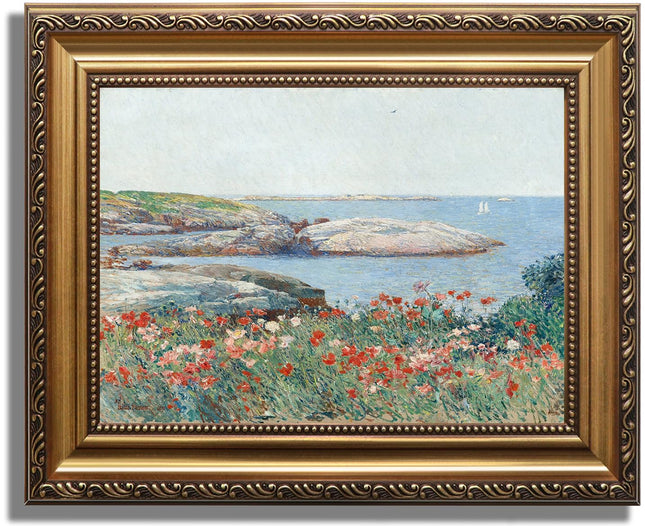 KBKBART Vintage Gold Framed Canvas Wall Art Coastal Wildflower Paintings