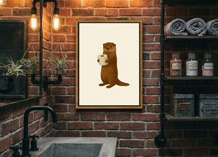 Floating Framed Funny Bathroom Otter Canvas Wall Art, Cute Otter Wall Decor