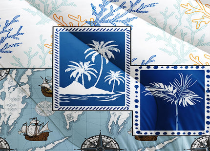 QOOMO Coastal Beach Themed Comforter Set for Boys Girls Kids Nautical Ocean Life Twin Size Bedding Set Super Soft Quilt with 1 Comforter and 2 Pillowcases Lightweight Microfiber for All Seasons