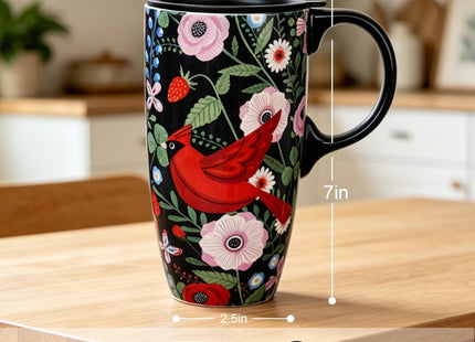 Topadorn 17oz Ceramic Travel Mug with Lid, Red Cardinal Bird Coffee Mug