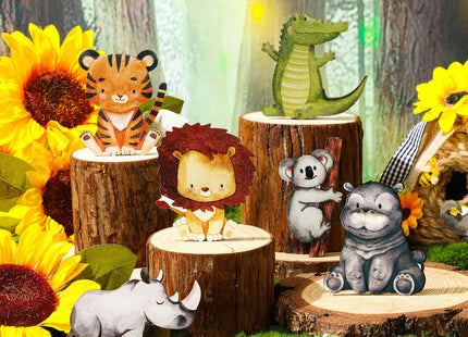 Geetery 12 Pcs Wooden Safari Woodland Animal Cutouts