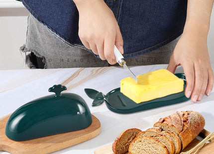 Porcelain Butter Dish for Countertop, Cute Whale Design, Ceramic Butter Dish with Handle, Funny Butter Storage Container, Ideal Gifts for Housewarming, Green