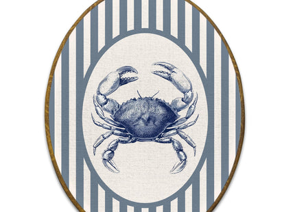 Mcehtle Coastal Beach Crab Wall Art Decor, Ocean Beach Nursery Framed Canvas Prints 8.6x11.4, Blue Striped Crab Ocean Oval Wall Hanging Artwork Decorations for Kids Nursery Room Bedroom Home
