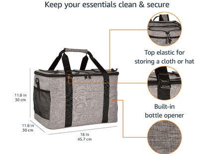 Amazon Basics Insulated Cooler Bag, Soft Leak-Proof Large Travel Cooler for Beach and Picnics, 50 Can Capacity, Water-Resistant, Gray