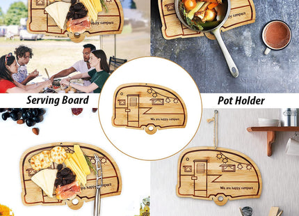 Haigoo RV Bamboo Cutting Board, Retro Happy Camper Wood Chopping Board